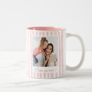 Personalised Text Photo Pink Stripes Coquette Two-Tone Coffee Mug