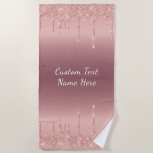 Personalised Text Rose Gold Glitter Beach Towel