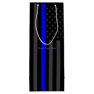 Personalised Text Thin Blue Line Grey US Flag Wine Gift Bag