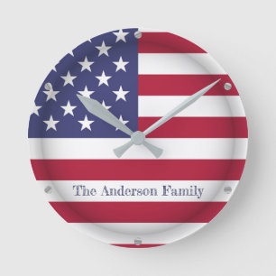 Personalised TEXT USA Proud American Flag Country Round Clock