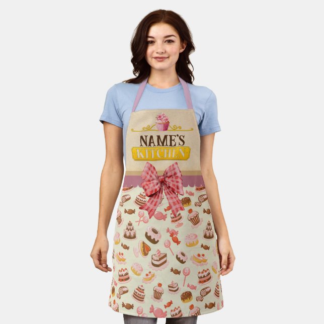 Personalised Text, Watercolor Cupcake and Dessert  Apron (Worn)