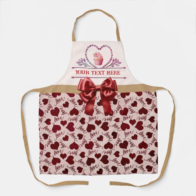 Personalised Text, Watercolor Heart and Cupcake Apron (Front)
