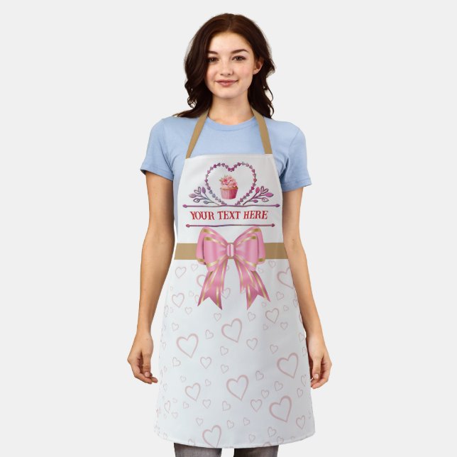 Personalised Text, Watercolor Heart and Cupcake Apron (Worn)