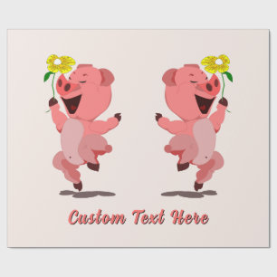 Personalised Text Wrapping Paper with Happy Pigs