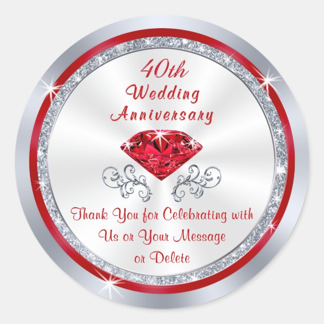 Personalised Thank You 40th Anniversary Stickers (Front)