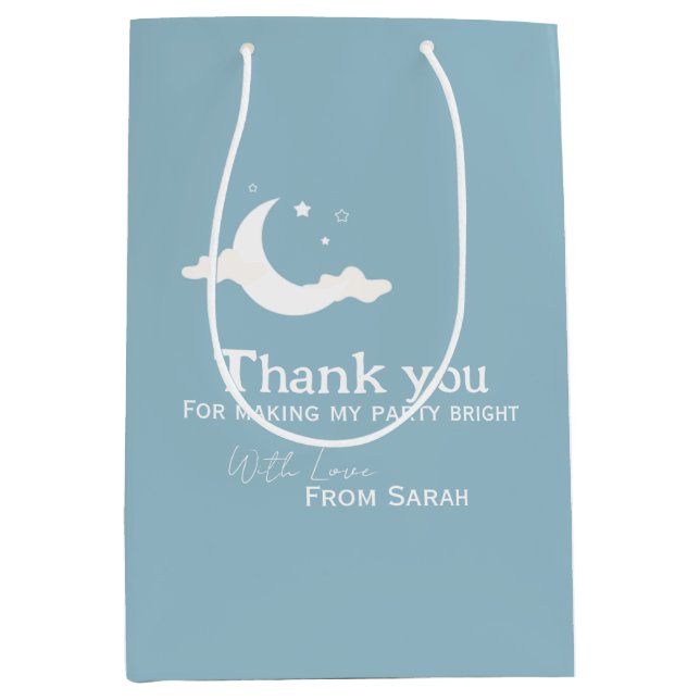 Personalised Thank You Baby Shower retro moon star Medium Gift Bag (Front)