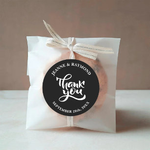 Personalised Thank You Black Wedding Favour Classic Round Sticker