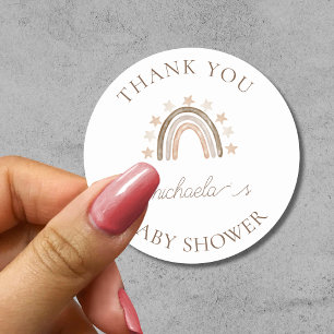 Personalised Thank You  Boho Rainbow Baby Shower  Classic Round Sticker