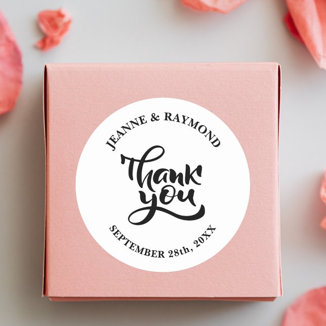 Personalised Thank You Calligraphy Wedding Favour Classic Round Sticker (Creator Uploaded)