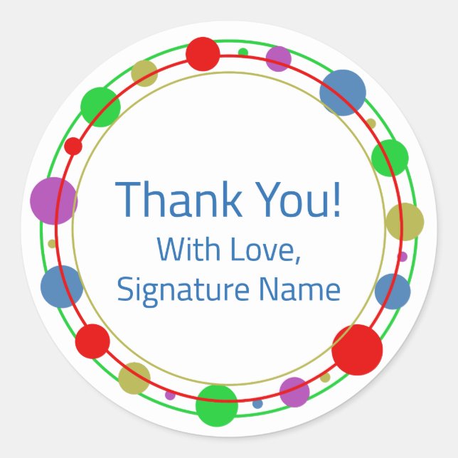 Personalised Thank You Colourful Orbits Classic Round Sticker (Front)