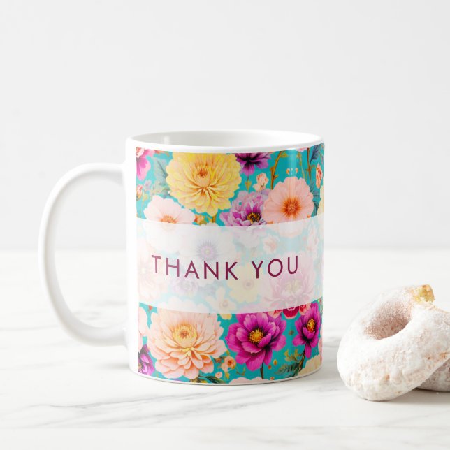 Personalised Thank You Floral Keepsake Coffee Mug (With Donut)
