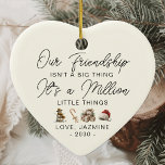 Personalised Thank You Gift Best Friend Christmas Ceramic Tree Decoration<br><div class="desc">Show your appreciation for a treasured friend with the Personalised Thank You Gift Best Friend Christmas Ceramic Ornament. Shaped like a heart and personalised with a special message, this ornament is a perfect way to honour your long-time friendship during the holiday season. Its elegant design makes it an ideal keepsake...</div>
