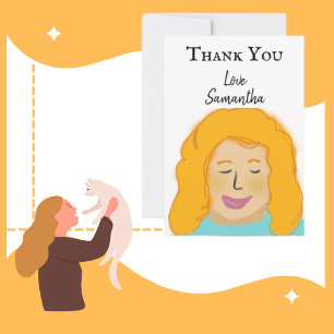 Personalised Thank You Girl's Red Portrait Name