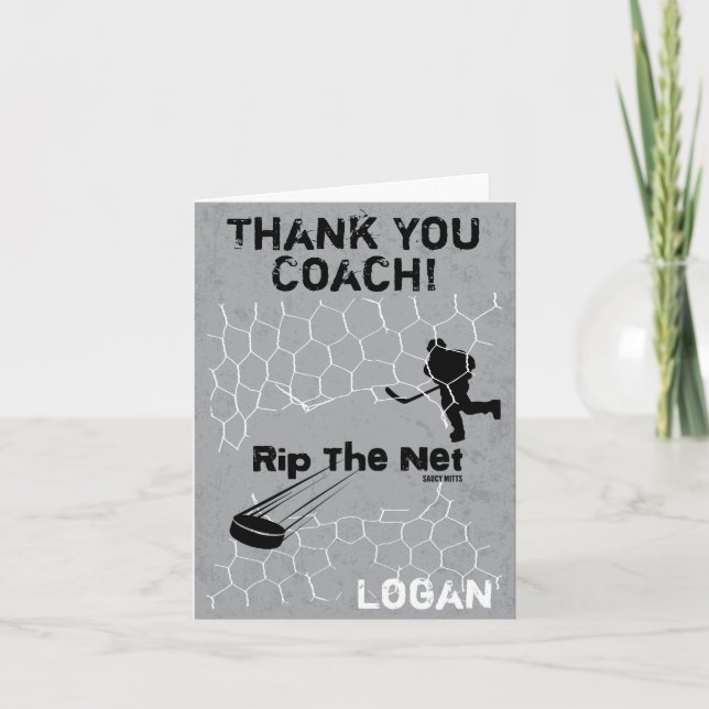 Personalised Thank You Hockey Coach Rip the Net Card (Front)