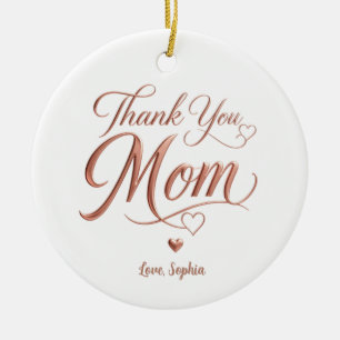 Personalised Thank You Mum Rose Gold Typography Ceramic Tree Decoration