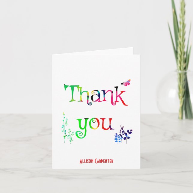 Personalised Thank You notes, Rainbow Letters (3) (Front)