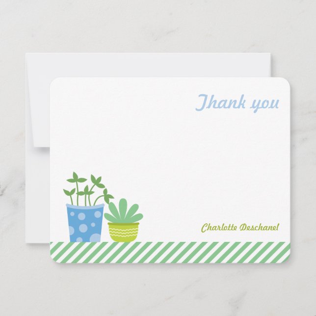 Personalised Thank You Notes Retro Mint Blue Plant Invitation (Front)
