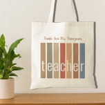 Personalised Thank You Teacher Tote Bag<br><div class="desc">This Thank You Teacher's Tote Bag is decorated with stripes in earth tones and the word Teacher in stylish typography.
Easily customisable. 
Use the Customise Further option to change the text size,  style,  or colour if you wish.
Makes a perfect thank gift for a special teacher.</div>