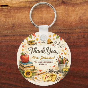 Personalised Thank You Teacher Watercolor Gift Key Ring