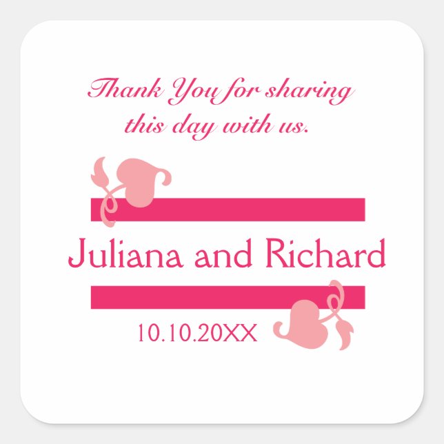 Personalised Thank You Wedding Favour Stickers (Front)