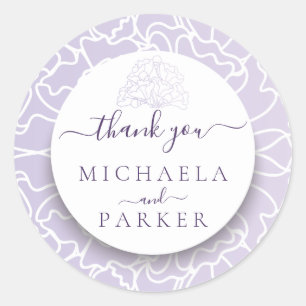 Personalised Thank you Wedding Purple Floral Classic Round Sticker