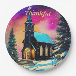 Personalised Thankful Country Christmas Church. Paper Plate