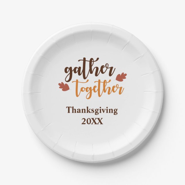Personalised Thanksgiving Autumn Gather Together Paper Plate (Front)