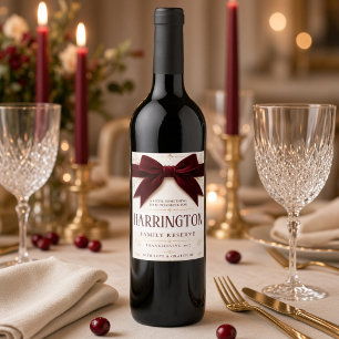 Personalised Thanksgiving Burgundy Velvet Bow Wine Label