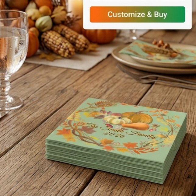 Personalised Thanksgiving Custom Autumn tabledecor Napkin (Creator Uploaded)