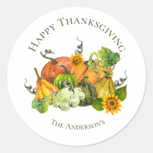 Personalised Thanksgiving Fall Autumn Pumpkins Classic Round Sticker