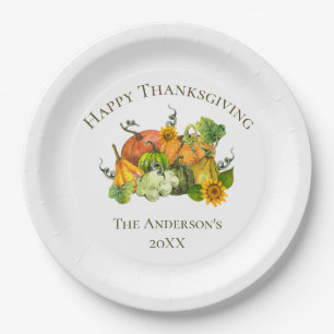 Personalised Thanksgiving Fall Autumn Pumpkins Paper Plate