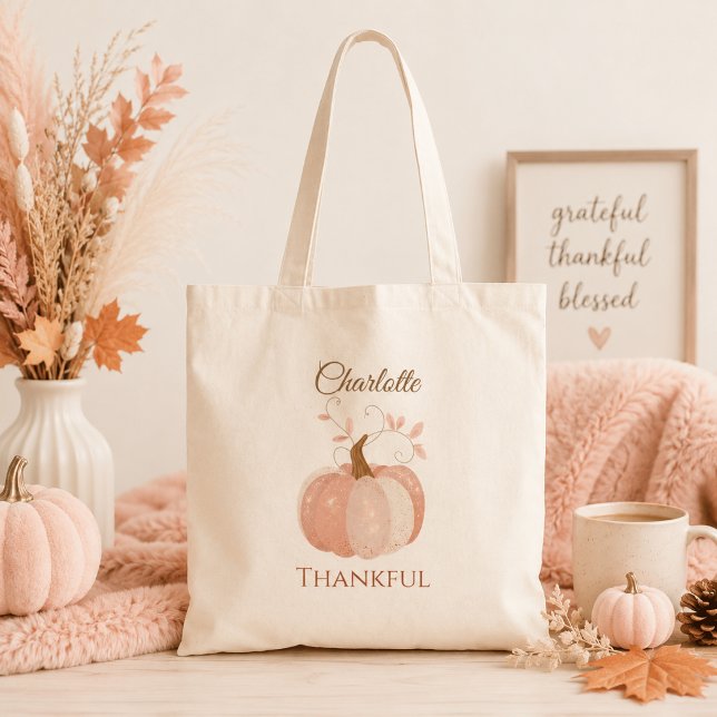Personalised Thanksgiving – Fall Pumpkin Thankful  Tote Bag (Creator Uploaded)