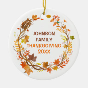 Personalised Thanksgiving Family Autumn Wreath Ceramic Tree Decoration