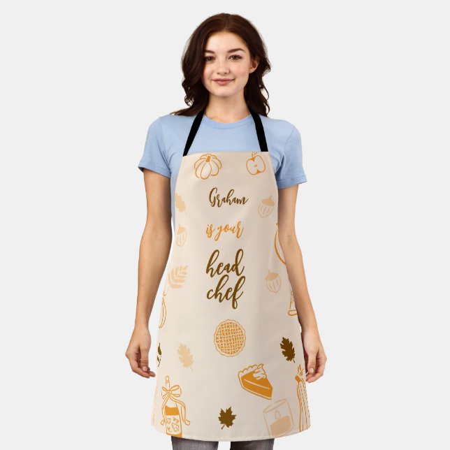 Personalised Thanksgiving Friendsgiving Head Chef  Apron (Worn)