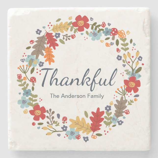 Personalised Thanksgiving Thankful Fall  Stone Coaster (Front)