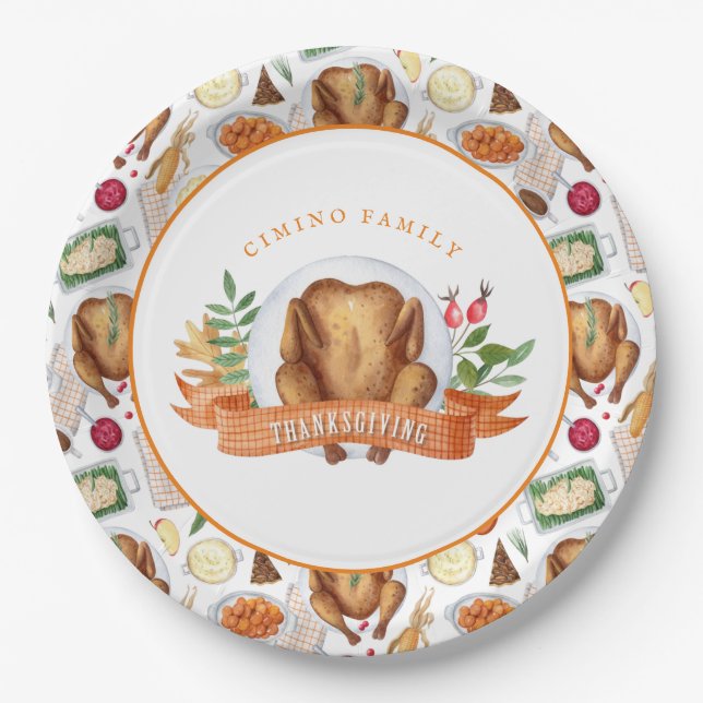 Personalised Thanksgiving Turkey Dinner  Paper Pla Plate (Front)