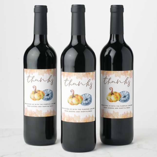 Personalised Thanksgiving watercolor pumpkin Wine Label (Bottles)