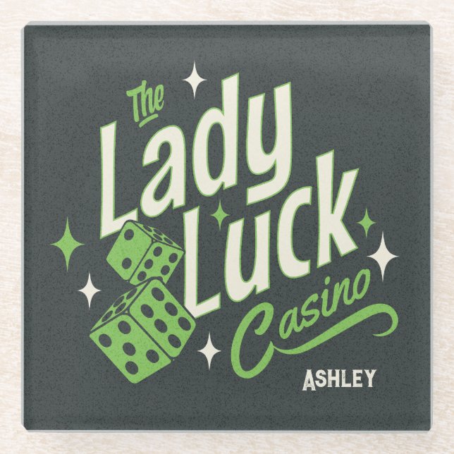 Personalised The Lady Luck Casino Glass Coaster (Front)