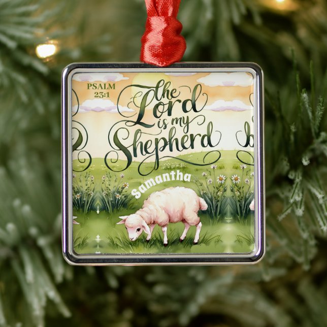 Personalised The Lord is My Shepherd Christian Metal Tree Decoration (Tree)