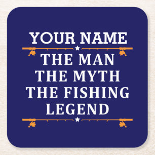 Personalised The Man The Myth The Fishing Legend Square Paper Coaster