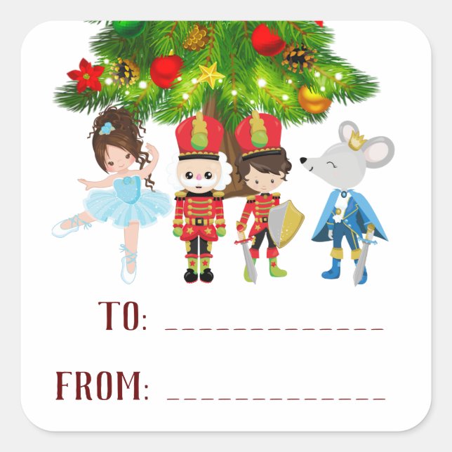 Personalised The Nutcracker, Ballet Christmas Square Sticker (Front)