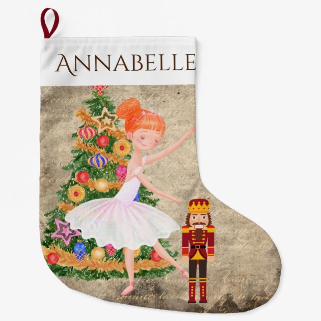 Personalised The Nutcracker Clara Ballet Holiday Large Christmas Stocking (Front)