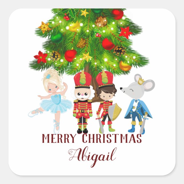 Personalised The Nutcracker, Clara, Christmas Square Sticker (Front)