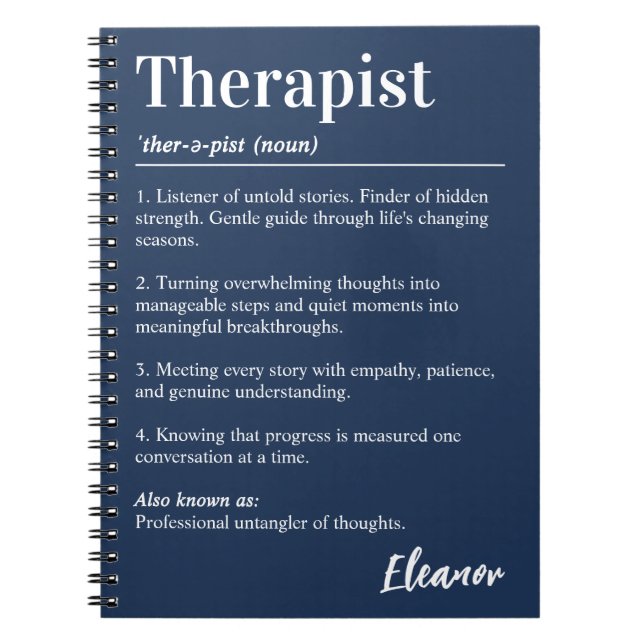 Personalised Therapist Dictionary Definition Navy Notebook (Front)