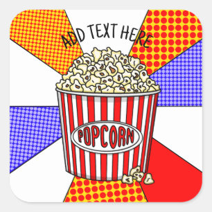 Personalised these Retro Pop Art Popcorn    Square Sticker