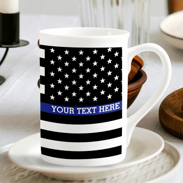 Personalised Thin Blue Line American Flag Bone China Mug (Creator Uploaded)