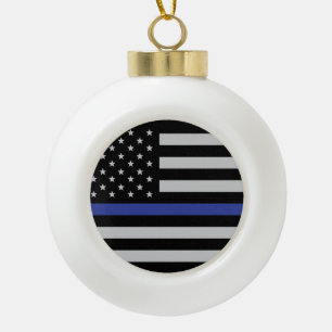 Personalised Thin Blue Line American Flag Ceramic Ball Christmas Ornament