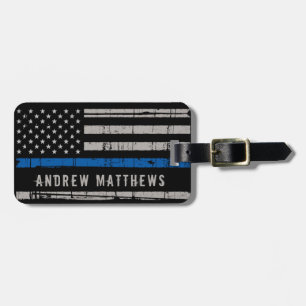 Personalised Thin Blue Line American Flag Police  Luggage Tag
