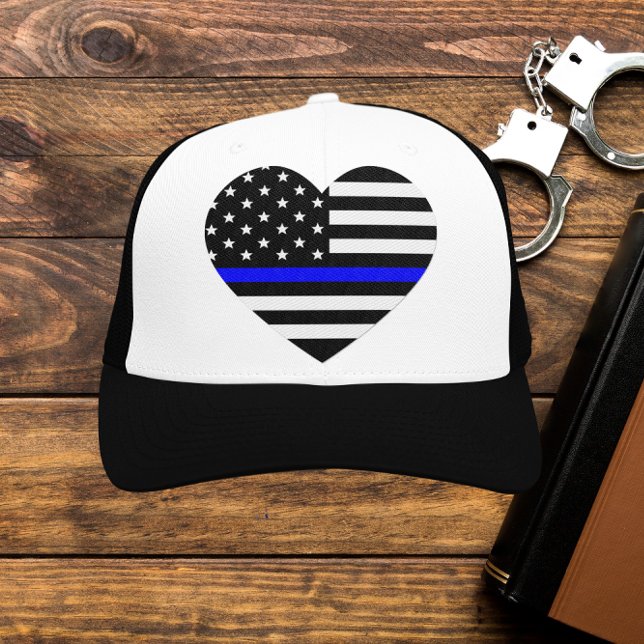 Personalised Thin Blue Line American Flag Trucker Hat (Creator Uploaded)