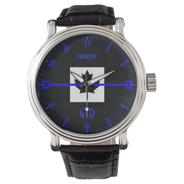 Personalised Thin Blue Line Dial on Canadian Flag Watch (Front)
